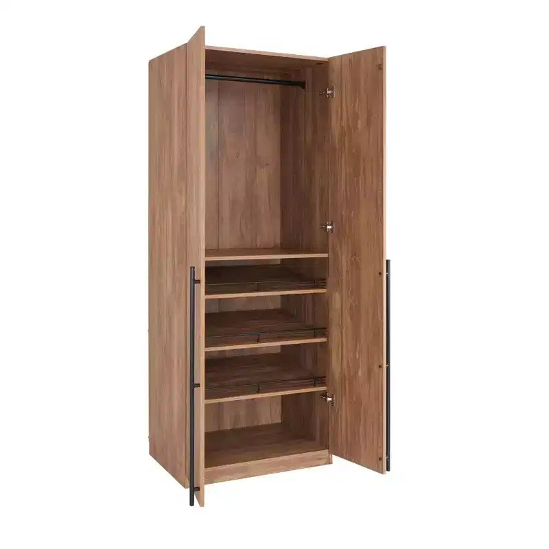 Armoire penderie 2 portes 4 étagères avec tringle et dispositif anti-basculement, 80 x 58 x 213 cm