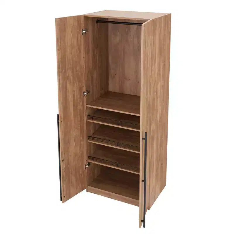 Armoire penderie 2 portes 4 étagères avec tringle et dispositif anti-basculement, 80 x 58 x 213 cm