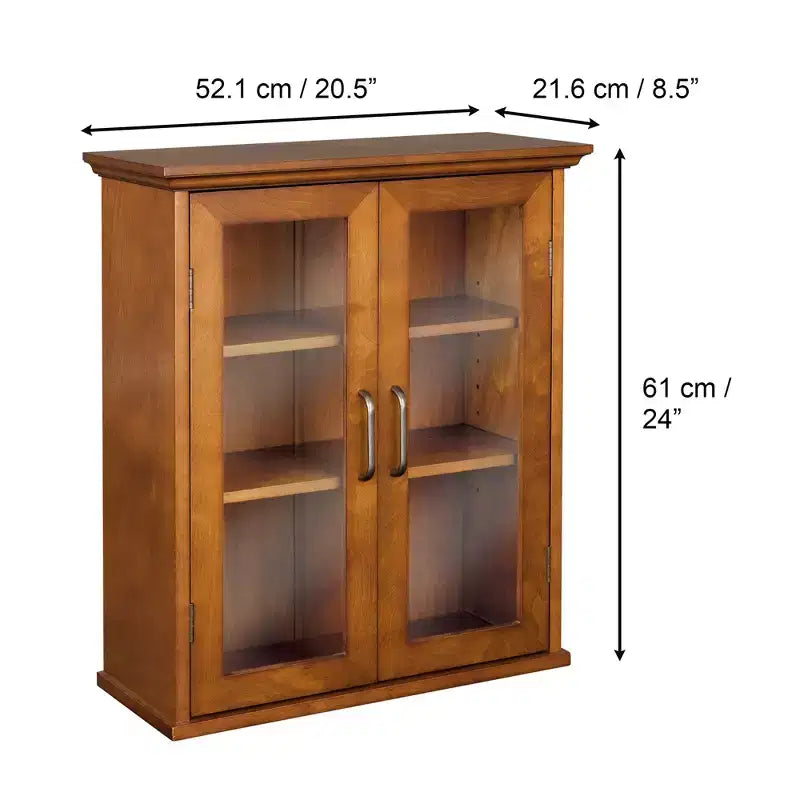 Armoire de rangement murale à 2 portes avec étagères réglables et poignées en laiton antique, 20,5"x8,5"x24"
