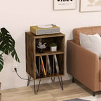 Meuble tour de disques 3 niveaux avec station de charge, 4 séparateurs de vinyles et gestion des câbles