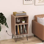 Meuble tour de disques 3 niveaux avec station de charge, 4 séparateurs de vinyles et gestion des câbles