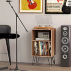 Meuble tour de disques 3 niveaux avec station de charge, 4 séparateurs de vinyles et gestion des câbles