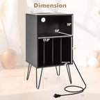 Meuble tour de disques 3 niveaux avec station de charge, 4 séparateurs de vinyles et gestion des câbles
