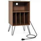 Meuble tour de disques 3 niveaux avec station de charge, 4 séparateurs de vinyles et gestion des câbles
