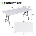 Table pliante portable de 1,8 m en PEHD, pour l'intérieur et l'extérieur, pieds en acier laqué, 8 places, blanche