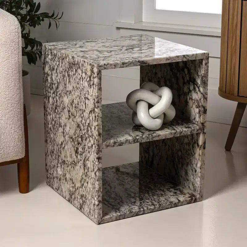 Table d'appoint en marbre naturel avec 2 étagères, faite à la main, carrée moderne, 40,6 x 40,6 x 50,8 cm, beige