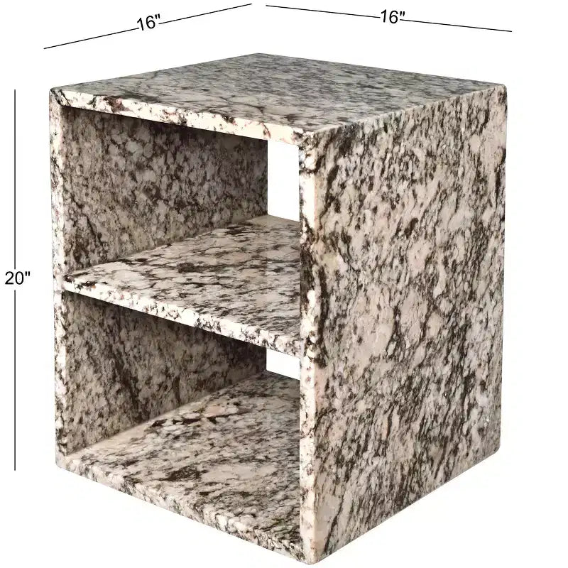 Table d'appoint en marbre naturel avec 2 étagères, faite à la main, carrée moderne, 40,6 x 40,6 x 50,8 cm, beige