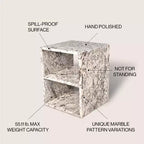 Table d'appoint en marbre naturel avec 2 étagères, faite à la main, carrée moderne, 40,6 x 40,6 x 50,8 cm, beige