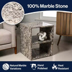 Table d'appoint en marbre naturel avec 2 étagères, faite à la main, carrée moderne, 40,6 x 40,6 x 50,8 cm, beige
