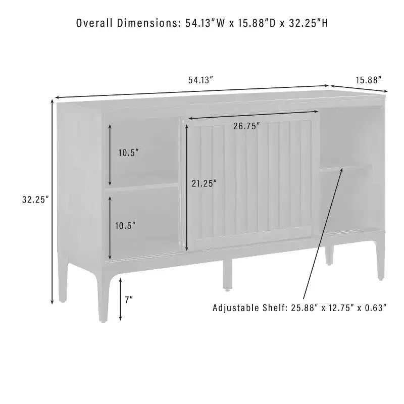 Buffet moderne du milieu du siècle de 137 cm avec portes coulissantes, étagères réglables et gestion des câbles