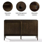 Buffet moderne du milieu du siècle de 137 cm avec portes coulissantes, étagères réglables et gestion des câbles