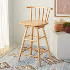 Tabouret de comptoir pivotant, cadre en bois d'hévéa, sans accoudoirs, dossier bas avec repose-pieds, noir, hauteur fixe