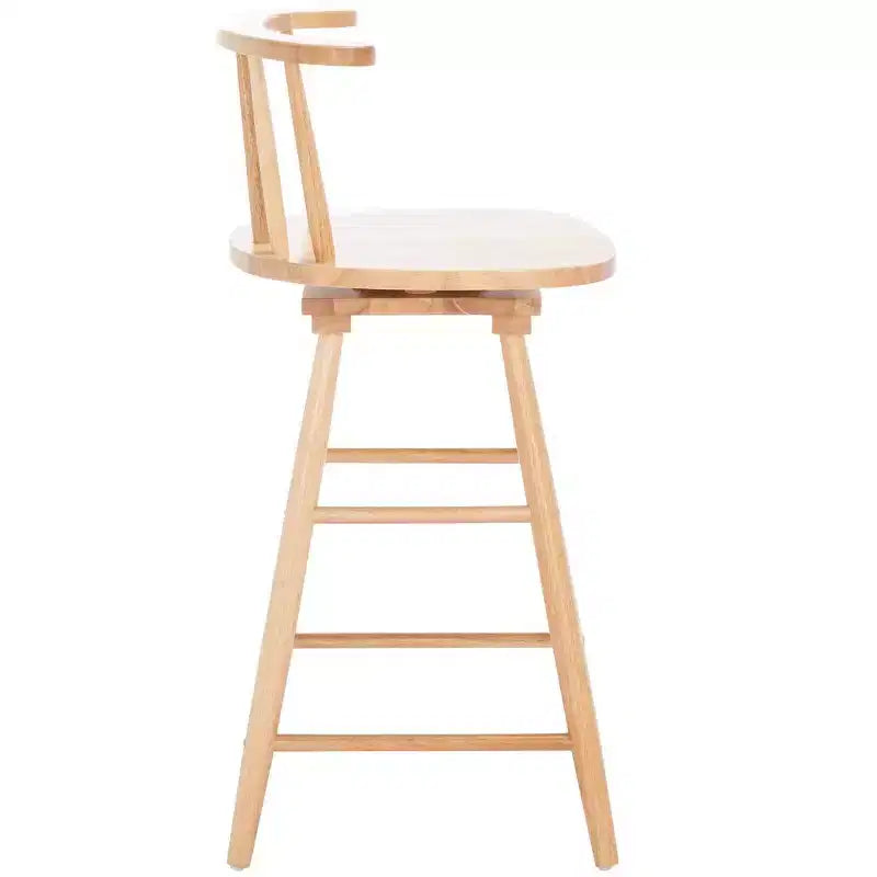 Tabouret de comptoir pivotant, cadre en bois d'hévéa, sans accoudoirs, dossier bas avec repose-pieds, noir, hauteur fixe