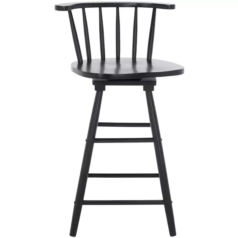 Tabouret de comptoir pivotant, cadre en bois d'hévéa, sans accoudoirs, dossier bas avec repose-pieds, noir, hauteur fixe