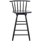 Tabouret de comptoir pivotant, cadre en bois d'hévéa, sans accoudoirs, dossier bas avec repose-pieds, noir, hauteur fixe