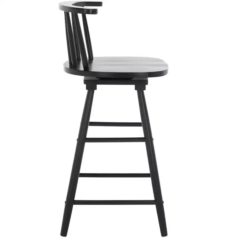 Tabouret de comptoir pivotant, cadre en bois d'hévéa, sans accoudoirs, dossier bas avec repose-pieds, noir, hauteur fixe