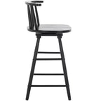 Tabouret de comptoir pivotant, cadre en bois d'hévéa, sans accoudoirs, dossier bas avec repose-pieds, noir, hauteur fixe