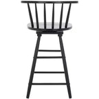 Tabouret de comptoir pivotant, cadre en bois d'hévéa, sans accoudoirs, dossier bas avec repose-pieds, noir, hauteur fixe