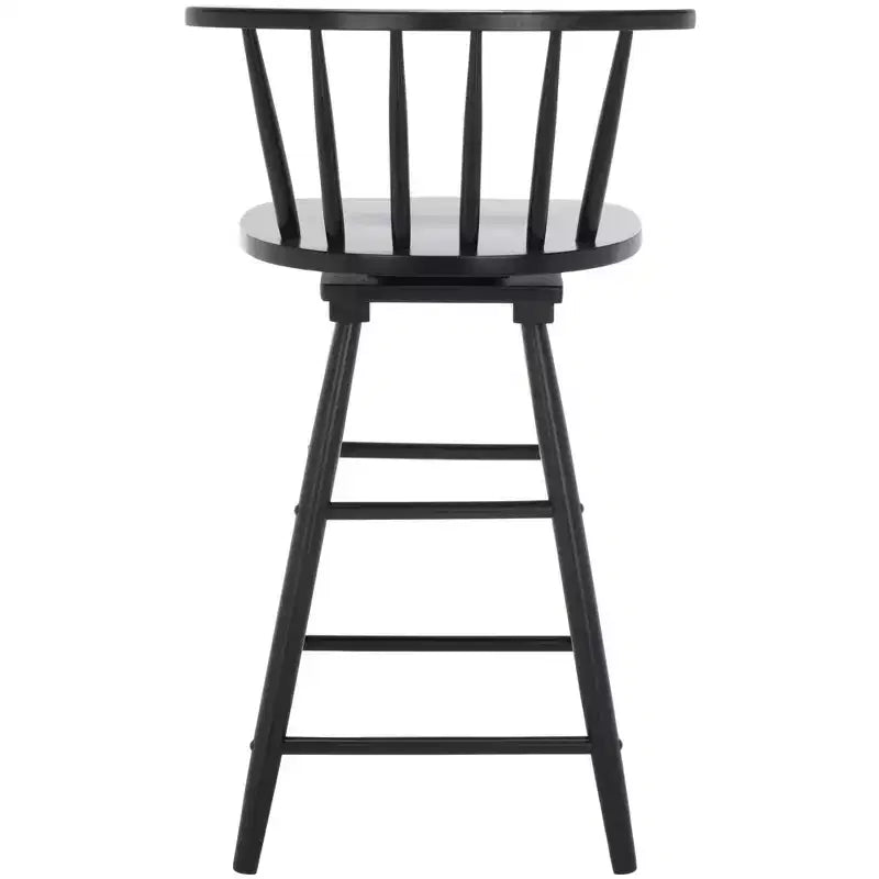 Tabouret de comptoir pivotant, cadre en bois d'hévéa, sans accoudoirs, dossier bas avec repose-pieds, noir, hauteur fixe