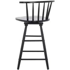 Tabouret de comptoir pivotant, cadre en bois d'hévéa, sans accoudoirs, dossier bas avec repose-pieds, noir, hauteur fixe