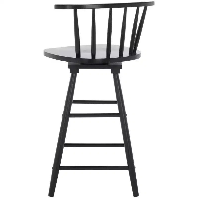 Tabouret de comptoir pivotant, cadre en bois d'hévéa, sans accoudoirs, dossier bas avec repose-pieds, noir, hauteur fixe