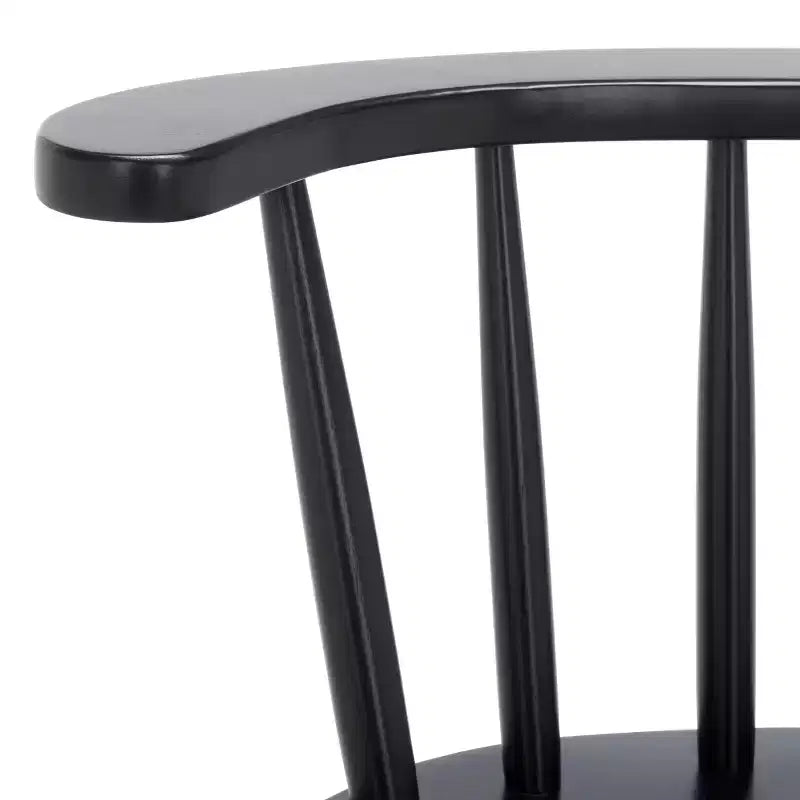 Tabouret de comptoir pivotant, cadre en bois d'hévéa, sans accoudoirs, dossier bas avec repose-pieds, noir, hauteur fixe