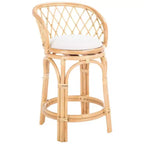 Tabouret de comptoir pivotant en rotin avec coussin, cadre en bois de manguier, hauteur fixe 60 cm