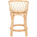 Tabouret de comptoir pivotant en rotin avec coussin, cadre en bois de manguier, hauteur fixe 60 cm