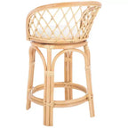 Tabouret de comptoir pivotant en rotin avec coussin, cadre en bois de manguier, hauteur fixe 60 cm