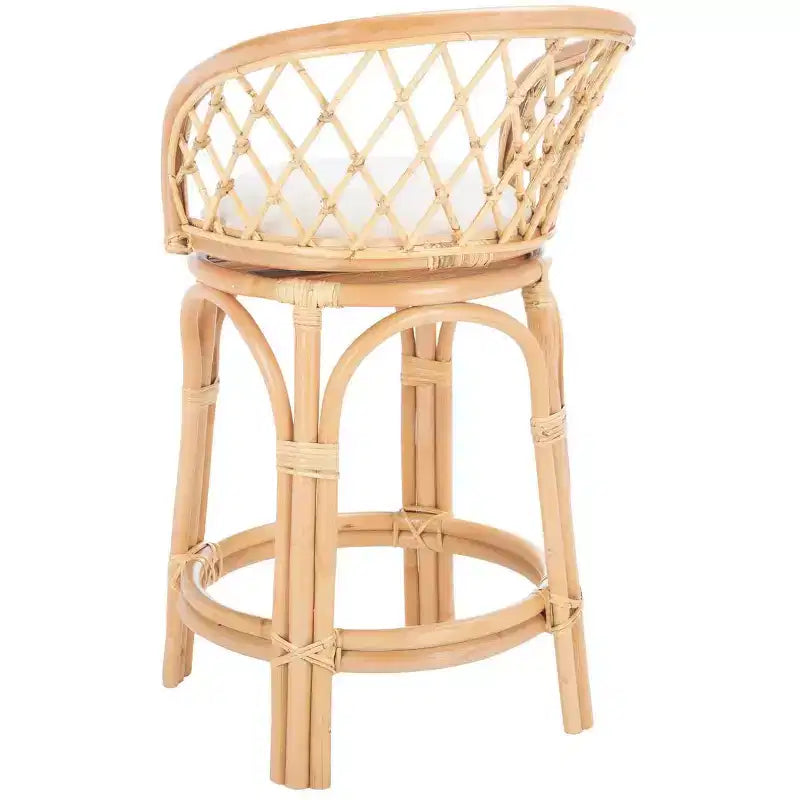 Tabouret de comptoir pivotant en rotin avec coussin, cadre en bois de manguier, hauteur fixe 60 cm