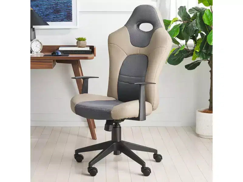 Chaise de bureau pivotante réglable en hauteur, assise et dossier rembourrés, revêtement PVC, Noir/Gris