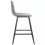Tabouret de comptoir gris foncé avec dossier rembourré, repose-pieds et pieds en métal noir, hauteur fixe