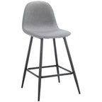 Tabouret de comptoir gris foncé avec dossier rembourré, repose-pieds et pieds en métal noir, hauteur fixe