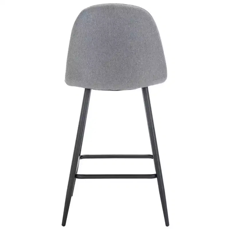 Tabouret de comptoir gris foncé avec dossier rembourré, repose-pieds et pieds en métal noir, hauteur fixe