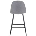 Tabouret de comptoir gris foncé avec dossier rembourré, repose-pieds et pieds en métal noir, hauteur fixe