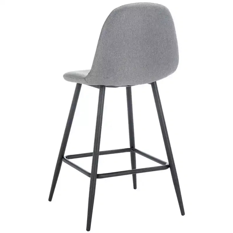 Tabouret de comptoir gris foncé avec dossier rembourré, repose-pieds et pieds en métal noir, hauteur fixe