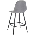 Tabouret de comptoir gris foncé avec dossier rembourré, repose-pieds et pieds en métal noir, hauteur fixe