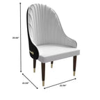 Chaise de salle à manger à dossier haut, dossier ondulé en similicuir, cadre en bois d'hévéa et accents dorés, 150 kg