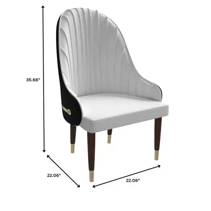 Chaise de salle à manger à dossier haut, dossier ondulé en similicuir, cadre en bois d'hévéa et accents dorés, 150 kg