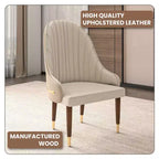 Chaise de salle à manger à dossier haut, dossier ondulé en similicuir, cadre en bois d'hévéa et accents dorés, 150 kg