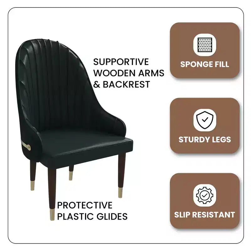 Chaise de salle à manger à dossier haut, dossier ondulé en similicuir, cadre en bois d'hévéa et accents dorés, 150 kg