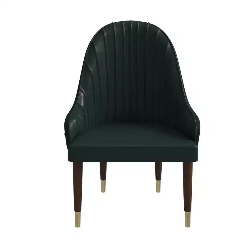 Chaise de salle à manger à dossier haut, dossier ondulé en similicuir, cadre en bois d'hévéa et accents dorés, 150 kg