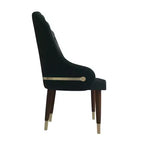 Chaise de salle à manger à dossier haut, dossier ondulé en similicuir, cadre en bois d'hévéa et accents dorés, 150 kg