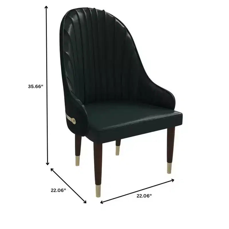 Chaise de salle à manger à dossier haut, dossier ondulé en similicuir, cadre en bois d'hévéa et accents dorés, 150 kg