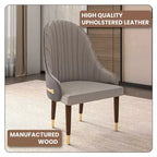 Chaise de salle à manger à dossier haut, dossier ondulé en similicuir, cadre en bois d'hévéa et accents dorés, 150 kg