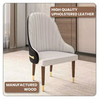 Chaise de salle à manger à dossier haut, dossier ondulé en similicuir, cadre en bois d'hévéa et accents dorés, 150 kg