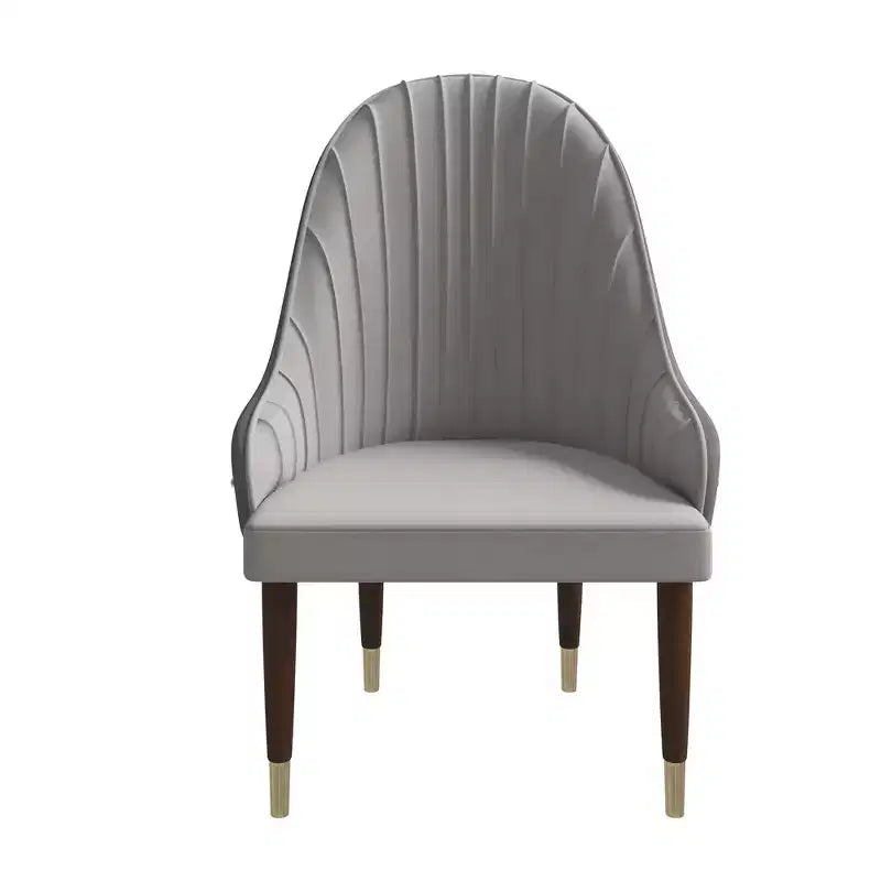 Chaise de salle à manger à dossier haut, dossier ondulé en similicuir, cadre en bois d'hévéa et accents dorés, 150 kg