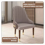 Chaise de salle à manger à dossier haut, dossier ondulé en similicuir, cadre en bois d'hévéa et accents dorés, 150 kg