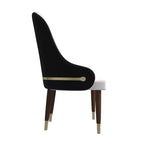 Chaise de salle à manger à dossier haut, dossier ondulé en similicuir, cadre en bois d'hévéa et accents dorés, 150 kg