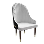 LeisureMod Elara Collection High-Back Dining Chair  Leather Upholstery with Ripple Back Design, Rubberwood Frame and Gold Accents for Dining Room